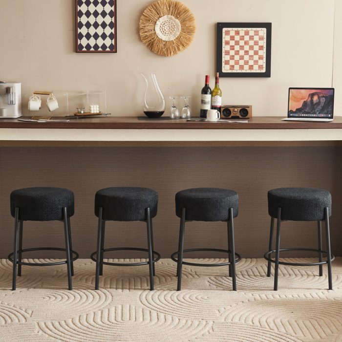 Round Bar Stools (Set of 2), Contemporary Upholstered Dining Stools For Kitchens, Coffee Shops And Bar Stores - Image 7