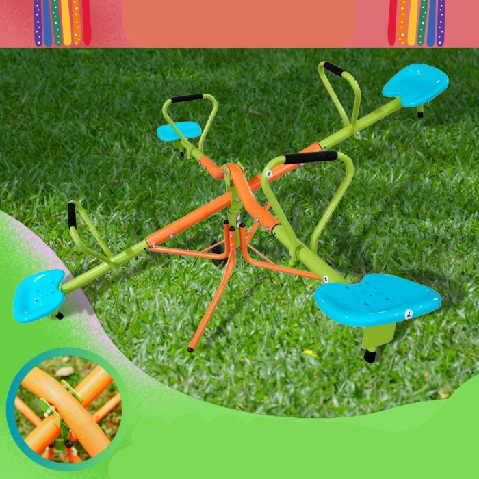 Xss004 Outdoor Playground Four Seats Seesaw For Kids 360 Degree Rotating Sturdy Plastic Seat Seesaw For Kids Seesaw For Kids Age 3+ - Green / Blue - Image 4