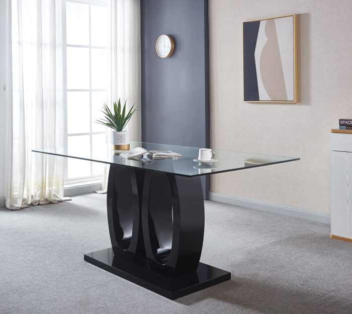 Contemporary Double Pedestal Dining Table, Tempered Glass Top - Image 5