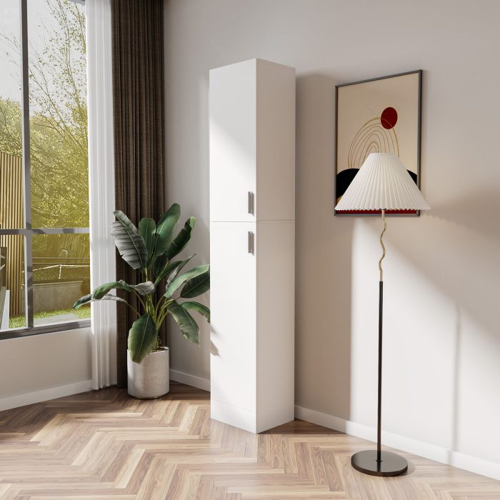 Freestanding Cabinet With Inadjustable Shelves And Two Doors For Kitchen, Dining Room - White - Image 2