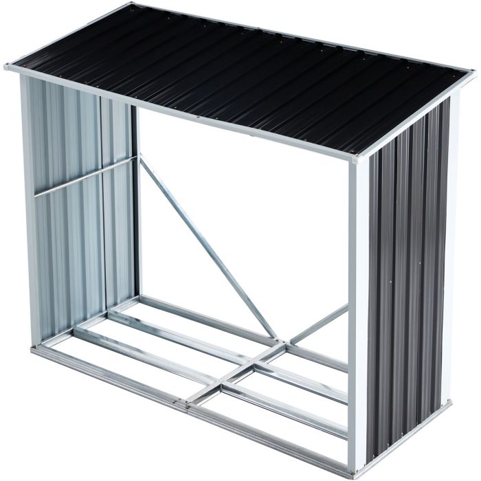 Log Storage Shed, Log Holder With Roof, Log Storage Shed, Firewood Rack For Backyard Garden Patio Porch, Anthracite Galvanized Steel - Black - Image 4