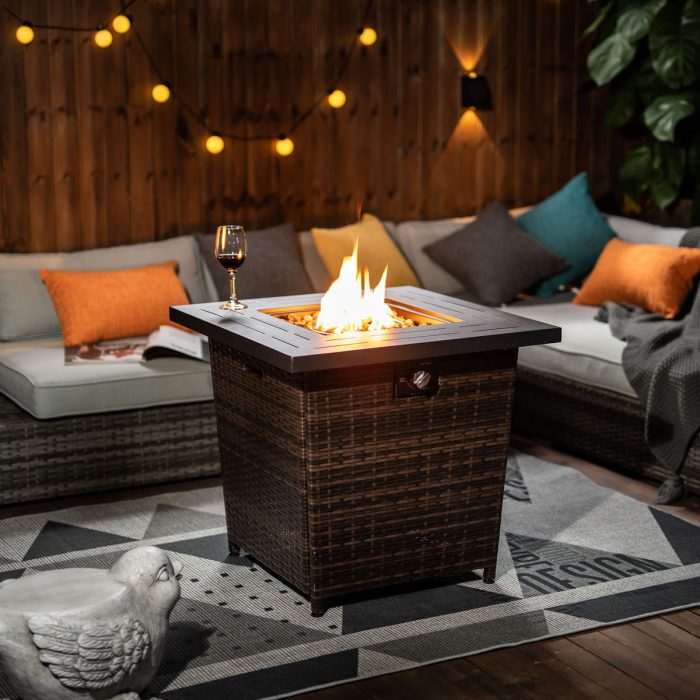 28" Wicker Square Fire Pit Table - Black Brown - Image 4