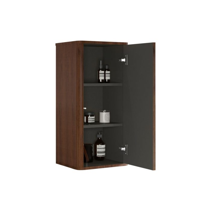 Striped Walnut Bathroom Floating Side Cabinet, Wall-Mounted Storage Cabinet For Small Spaces - Walnut - Image 3