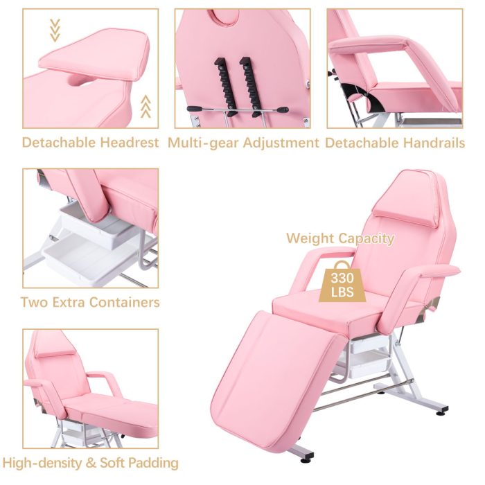 72.8" Massage Salon Tattoo Chair With Two Trays Esthetician Bed With Hydraulic Stool, Multi-Purpose 3-Section Facial Bed Table, Adjustable Beauty Barber Spa Beauty Equipment - Image 2
