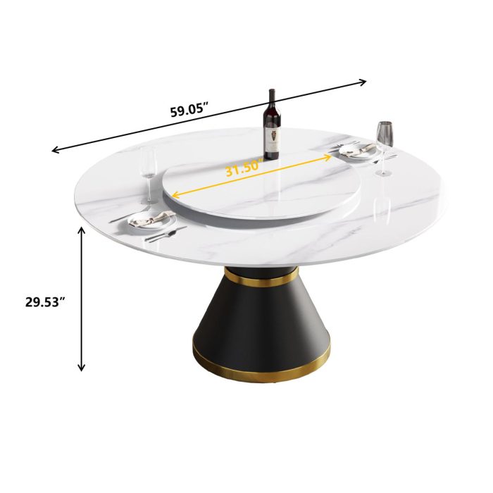 Modern Artificial Stone Round Carbon Steel Base Dining Table Stone Turntable - Image 3