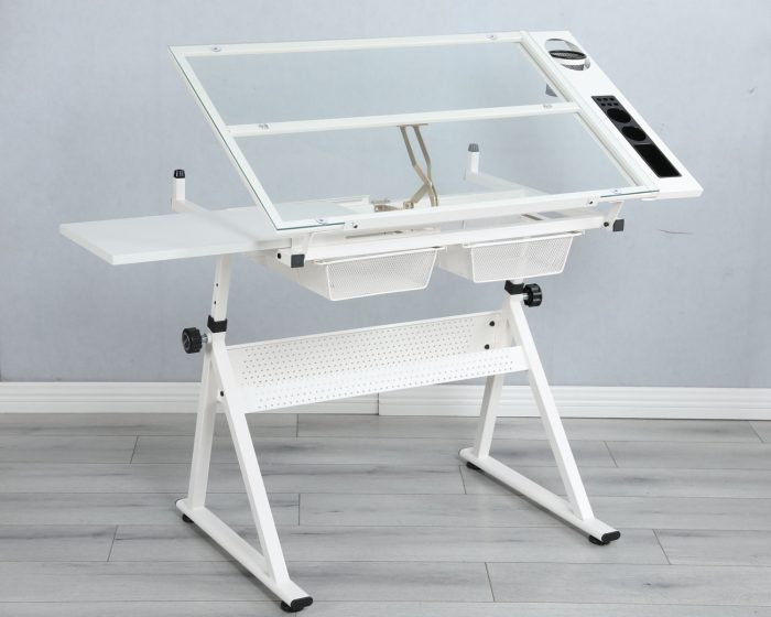 Adjustable Tempered Glass Drafting Printing Table With Chair - Image 5