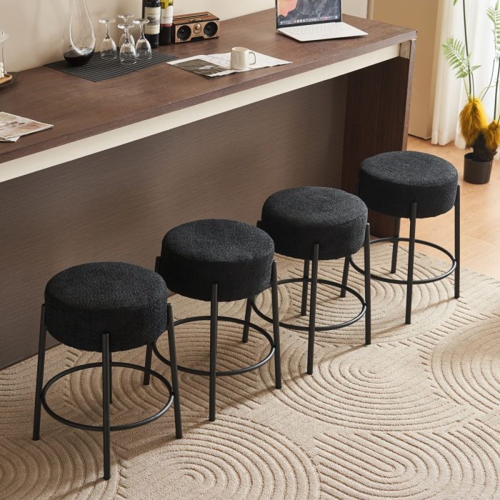 Round Bar Stools (Set of 2), Contemporary Upholstered Dining Stools For Kitchens, Coffee Shops And Bar Stores - Image 3