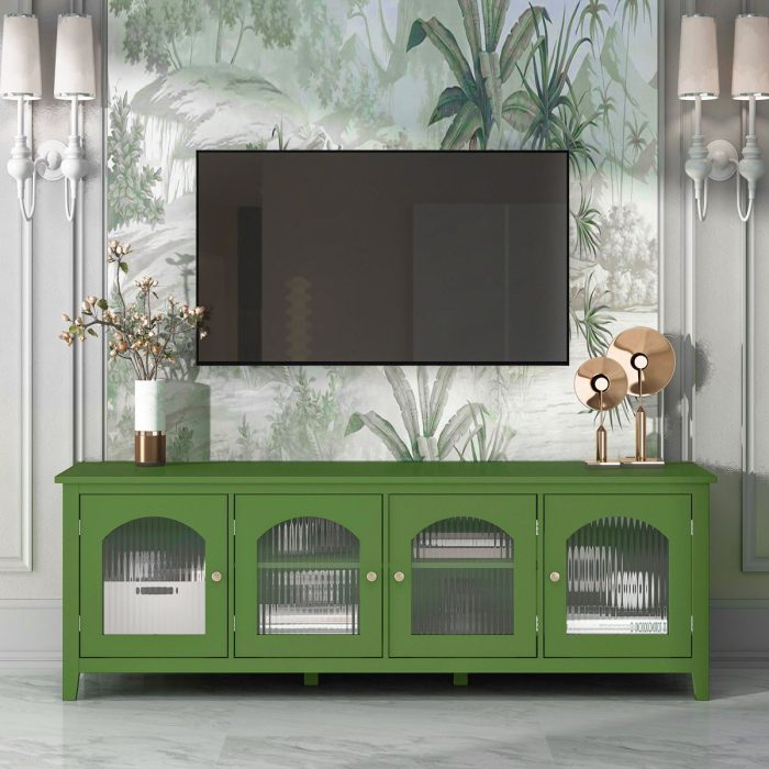 StylishTVcabinet Entertainment CenterTV Stand, TVconsoletable, Media Console, Solidwood Frame, Changhong Glass Door, Metal Handle - Image 6