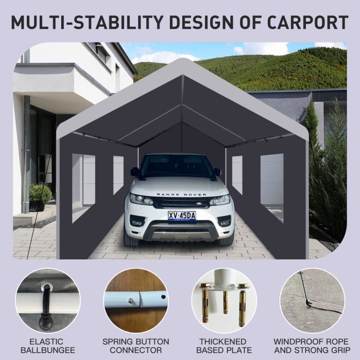 Carport, 10x20 Heavy Duty Portable Carport Garage Tent For Outdoor Storage Shelter - Image 4