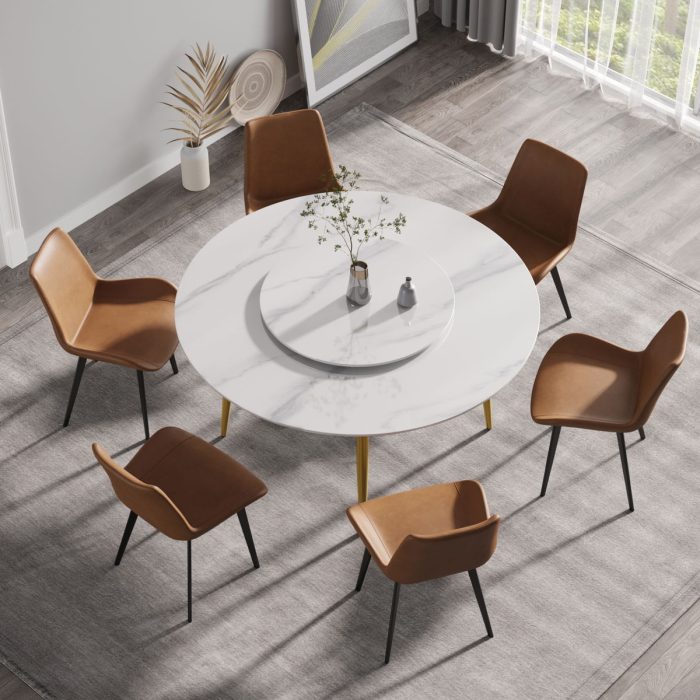 Modern Artificial Stone Round Dining Table, Can Accommodate 6 People Artificial Stone Turntable - White - Image 7
