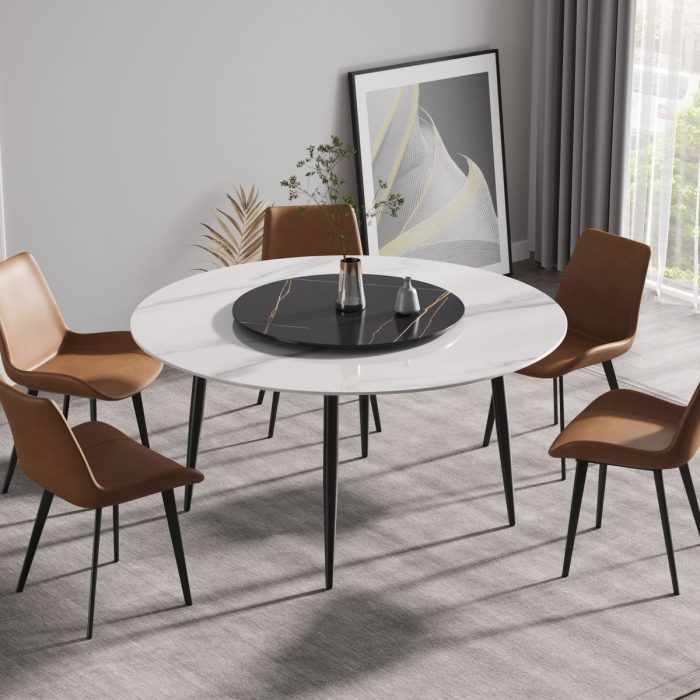 Modern Artificial Stone Round Dining Table, Can Accommodate 6 People Artificial Stone Turntable - Image 7