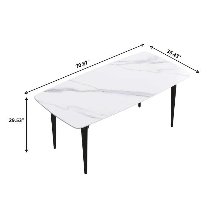 70.87" Modern Artificial Stone Curved Black Metal Leg Dining Table, Can Accommodate 6-8 People - White / Black - Image 2