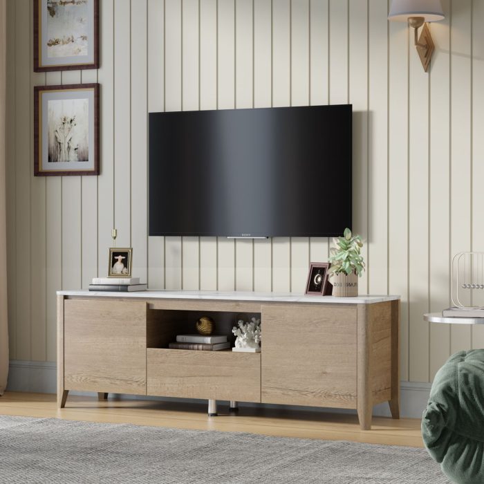 Modern TV Stand With LED Lights Entertainment Center TV Cabinet With Storage For Up To 75" For Gaming Living Room Bedroom - Image 3