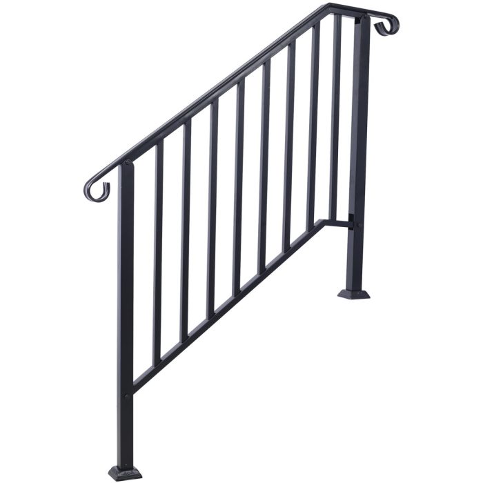 Handrails For Outdoor Steps, Fit 2 Or 3 Steps Outdoor Stair Railing, Wrought Iron Handrail, Flexible Porch Railing, Transitional Handrails For Concrete Steps Or Wooden Stairs - Image 5