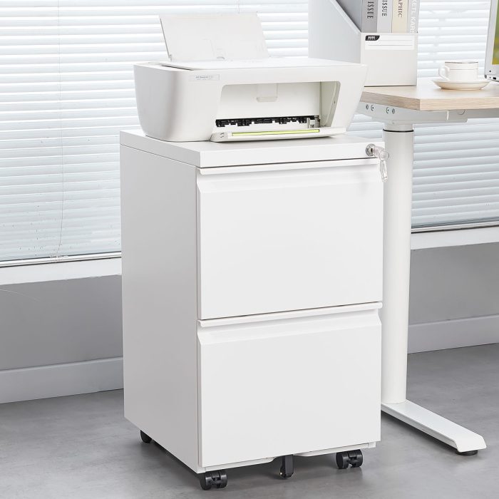 2 Drawer File Cabinet With Lock, Metal Under Desk Rolling Filing Cabinet Fits Letter / Legal / A4 Size For Home Office, Mobile Filing Cabinet - Image 6