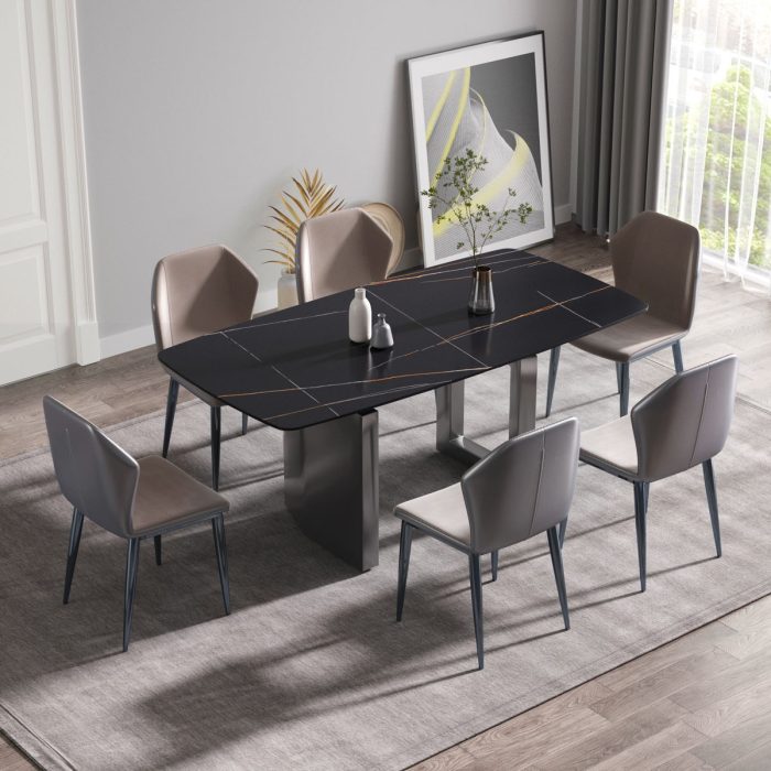 Modern Artificial Stone Dining Table, Can Accommodate 6-8 People - Black - Image 6
