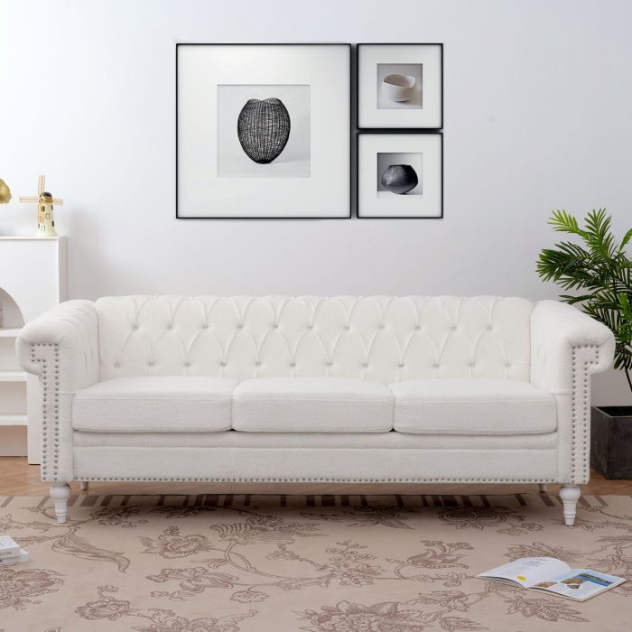 Traditional Square Arm Removable Cushion 3 Seater Sofa - Image 8