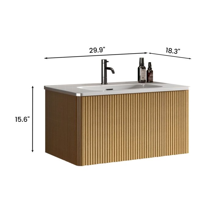 Etna - Striped Bathroom Vanity With Ceramic Sink, Wall Mounted Floating Bathroom Vanity For Modern Bathroom - Image 6