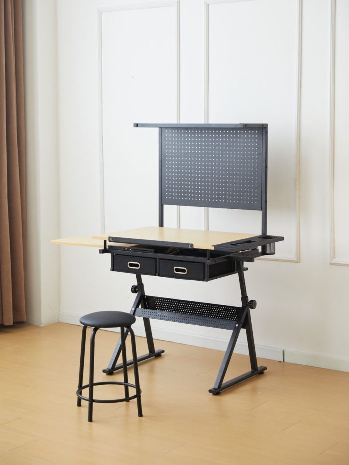 Drafting Table With Metal Perforated Board Pannel - Black / Brown - Image 4