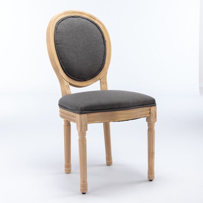 French Style Solid Wood Frame Antique Painting Linen Fabric Back Dining Chair (Set of 2) - Image 5