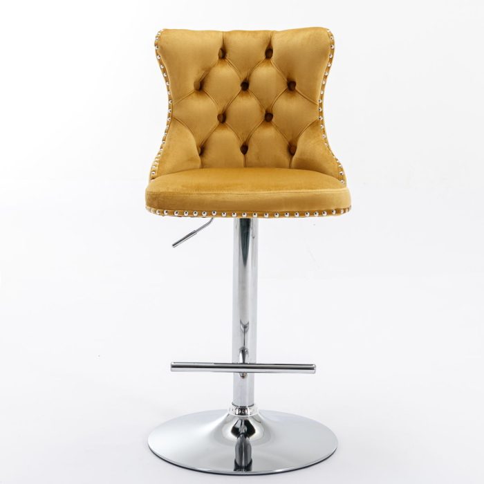 Swivel Velvet Barstools Adjusatble Seat Height From 25-33", Modern Upholstered Chrome Base Bar Stools With Backs Comfortable Tufted For Home Pub And Kitchen Island (Set of 2) - Image 4