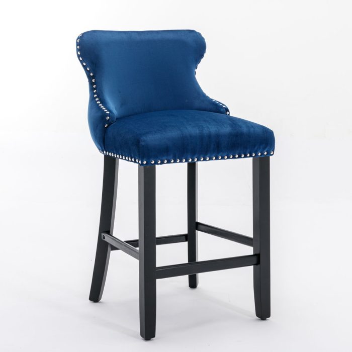 Contemporary Velvet Upholstered Wing-Back Barstools With Button Tufted Decoration And Wooden Legs, And Chrome Nailhead Trim, Leisure Style Bar Chairs, Bar Stools (Set of 2) - Image 14