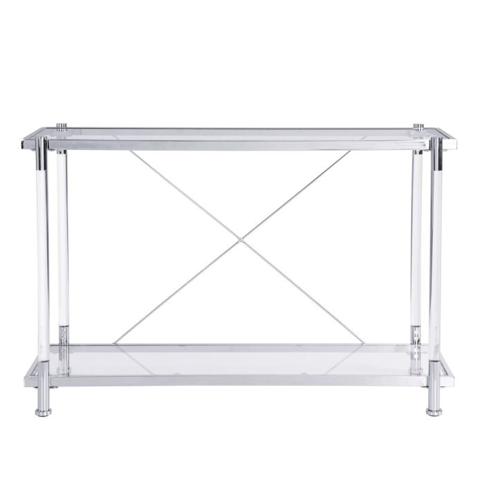 Chrome Glass Sofa Table, Acrylic Side Table, Console Table For Living Room & Bedroom - Chrome - Image 3