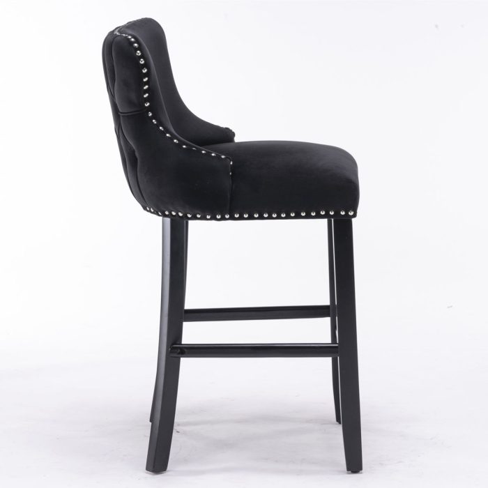 Contemporary Velvet Upholstered Wing-Back Barstools With Button Tufted Decoration And Wooden Legs, And Chrome Nailhead Trim, Leisure Style Bar Chairs, Bar Stools (Set of 2) - Image 15