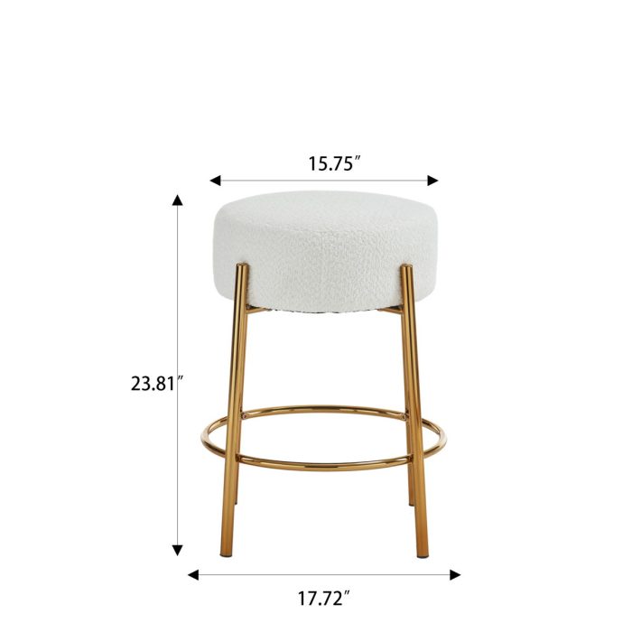 Round Bar Stools (Set of 2), Contemporary Upholstered Dining Stools For Kitchens, Coffee Shops And Bar Stores - Gold Legs - Image 5