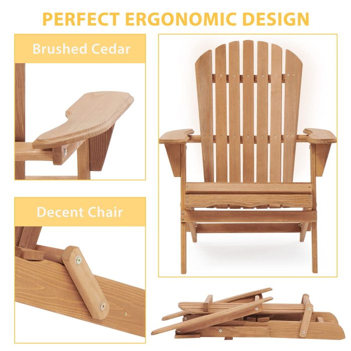 Lounge Patio Chair For Garden Outdoor Wooden Folding Adirondack Chair (Set of 2) Solid Cedar Wood Lounge Patio Chair For Garden - Image 2