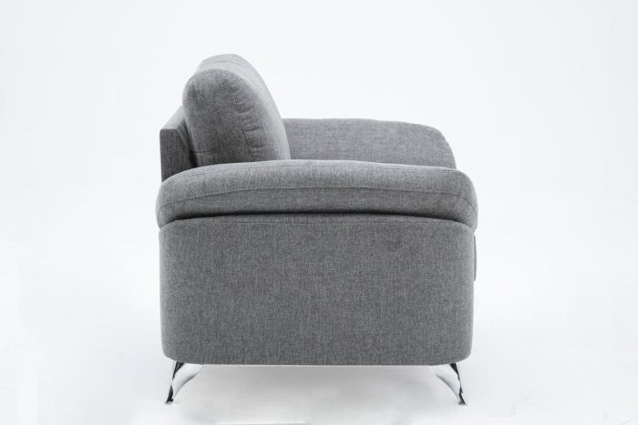 Villanelle - Linen Chair With Chrome Finish Legs - Light Gray - Image 3