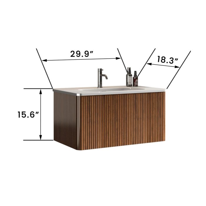 Etna - Striped Bathroom Vanity With Ceramic Sink, Wall Mounted Floating Bathroom Vanity For Modern Bathroom - Image 7