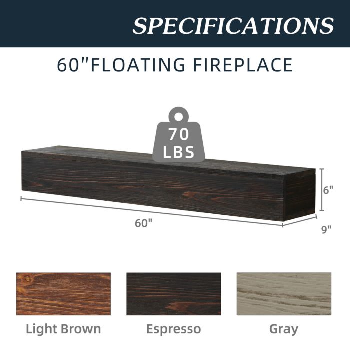 Rustic Wood Fireplace Mantel, Wall-Mounted & Floating Shelf For Home Decor - Image 9