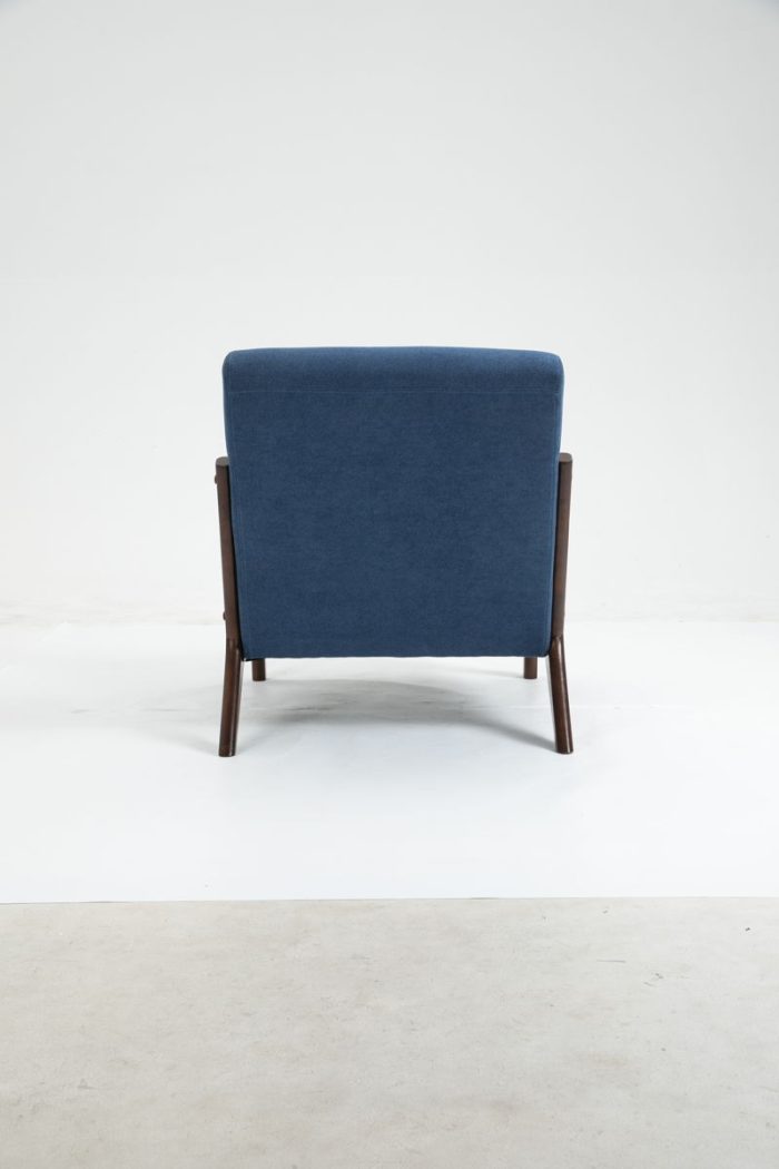 Mid-Century Modern Accent Chair With Wood Frame, Upholstered Living Room Chairs With Waist Cushion, Reading Armchair For Bedroom Sunroom - Image 9
