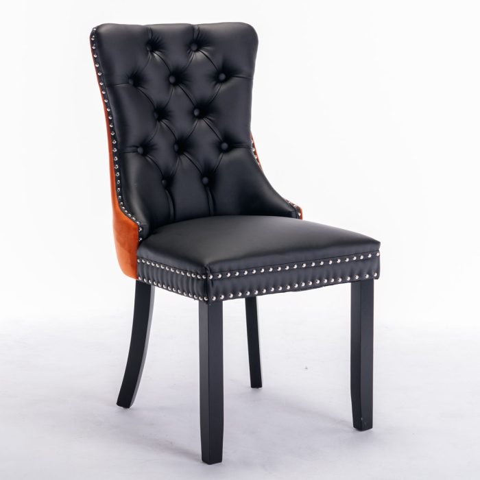 Nikki - Modern, High-End Tufted Solid Wood Contemporary PU And Velvet Upholstered Dining Chair With Wood Legs Nailhead Trim (Set of 2) - Image 3