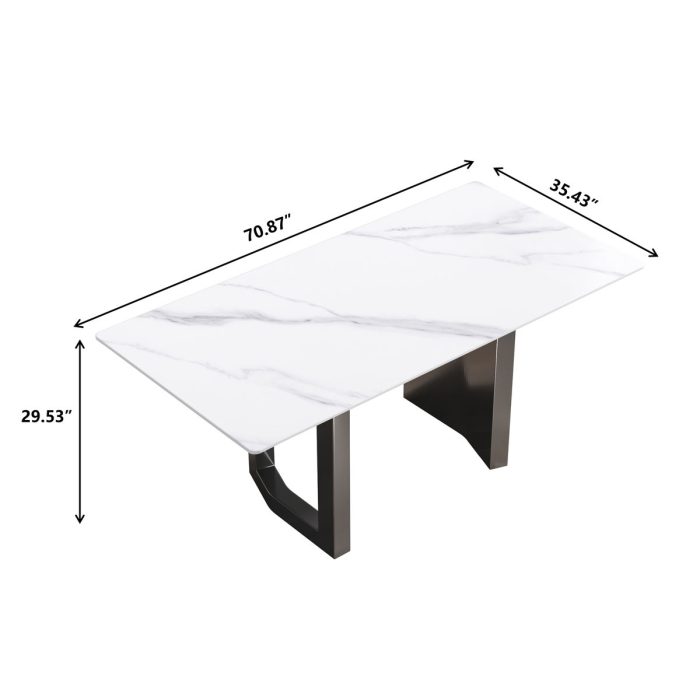 70.87" Modern Artificial Stone White Straight Edge Black Metal Leg Dining Table - White / Black - Image 4