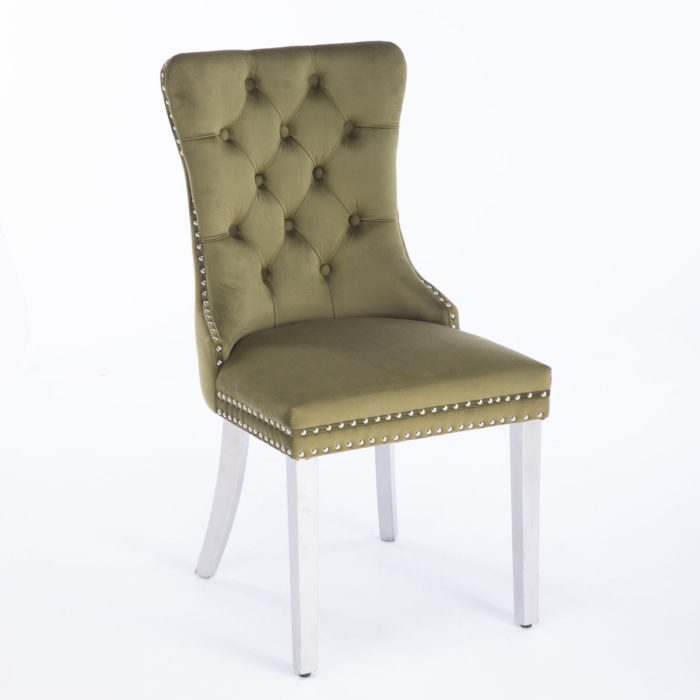 Nikki - Modern, High-End Tufted Solid Wood Contemporary Velvet Upholstered Dining Chair With Chrome Stainless Steel Plating Legs, Nailhead Trim (Set of 2) - Image 6
