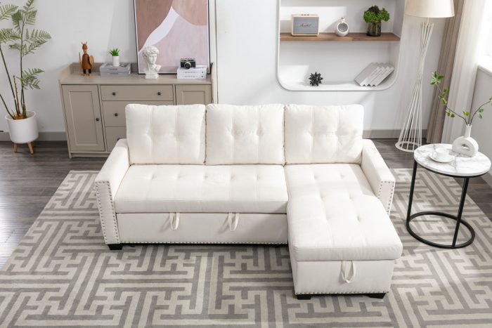 Reversible Sectional Storage Sleeper Sofa Bed, L-Shape 2 Seat Sectional Chaise With Storage, Skin-Feeling Velvet Fabric - Image 9