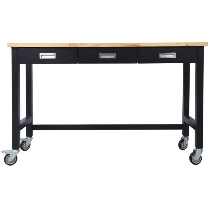 Work Bench, Workbench With Drawer Storage, Heavy Duty Bamboo Wood Work Table With Wheels For Garage Home Office - Image 7