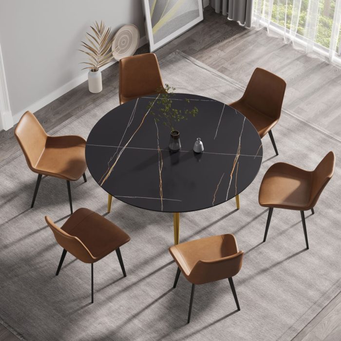 Modern Man-Made Stone Round Dining Table-Position For 6 People - Image 5