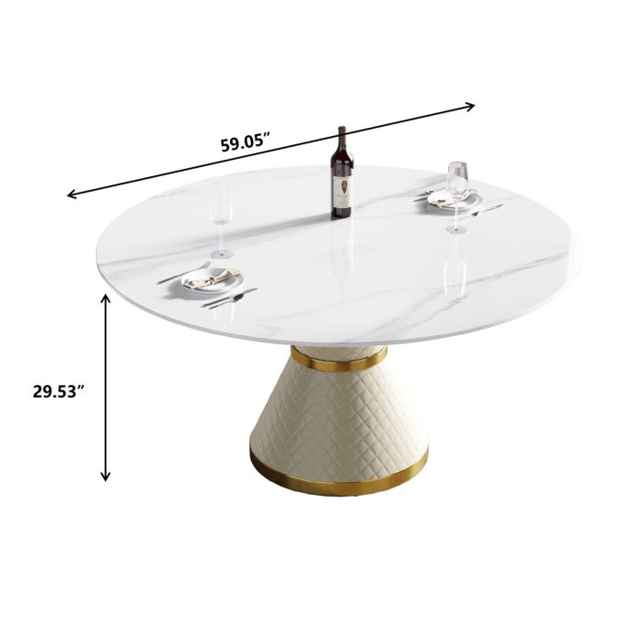Modern Artificial Stone Round Carbon Steel Base Dining Table, Can Accommodate 6 People - Image 4