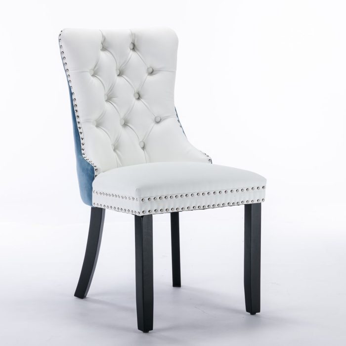 Nikki - Modern, High-End Tufted Solid Wood Contemporary PU And Velvet Upholstered Dining Chair With Wood Legs Nailhead Trim (Set of 2) - Image 6