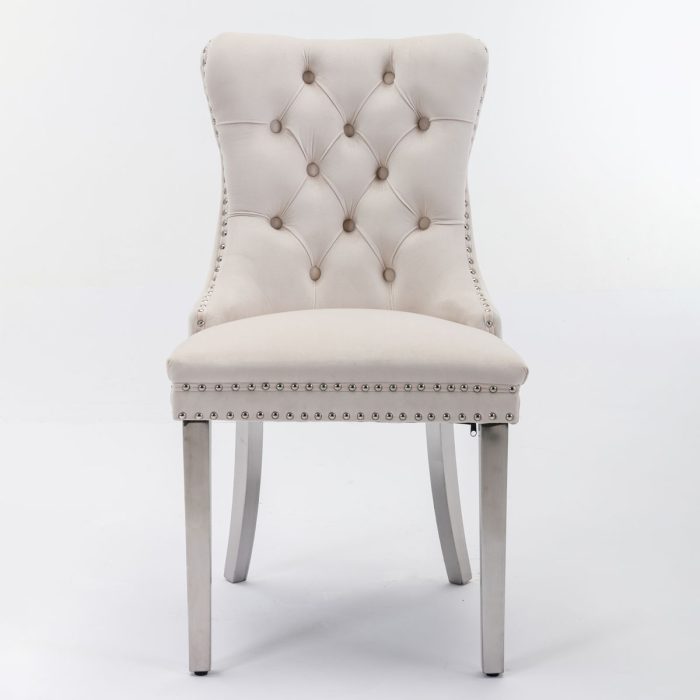 Nikki - Modern, High-End Tufted Solid Wood Contemporary Velvet Upholstered Dining Chair With Chrome Stainless Steel Plating Legs, Nailhead Trim (Set of 2) - Image 7