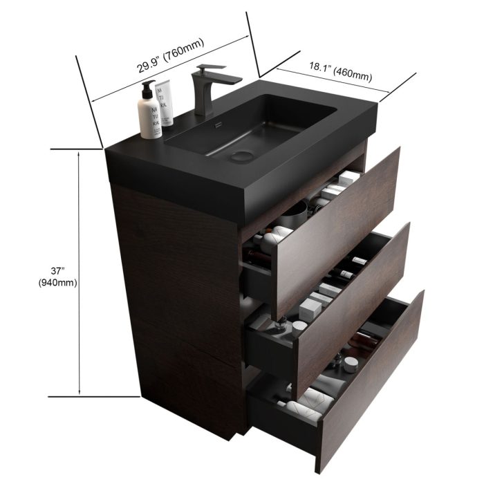 Alice - Bathroom Vanity With Large Storage Freestanding Bathroom Vanity, Sink For Modern Bathroom, One-Piece Sink Basin Without Drain And Faucet - Image 3