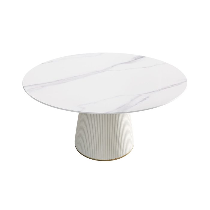 Modern Artificial Stone Round Plywood Base Dining Table, Can Accommodate 8 People, (Not Including Chairs) - White / Beige