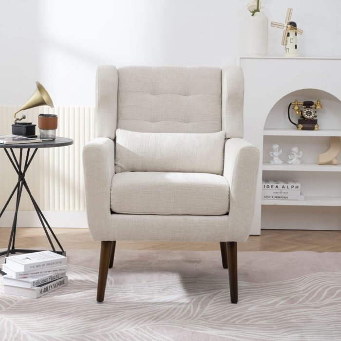 Modern Accent Chair Upholstered Foam Filled Living Room Chairs Comfy Reading Chair Mid-Century Modern Chair With Chenille Fabric Lounge Arm Chairs Armchair For Living Room Bedroom - Image 5