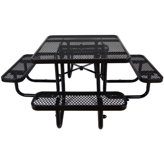 Square Outdoor Steel Picnic Table, With Umbrella Pole - Image 5