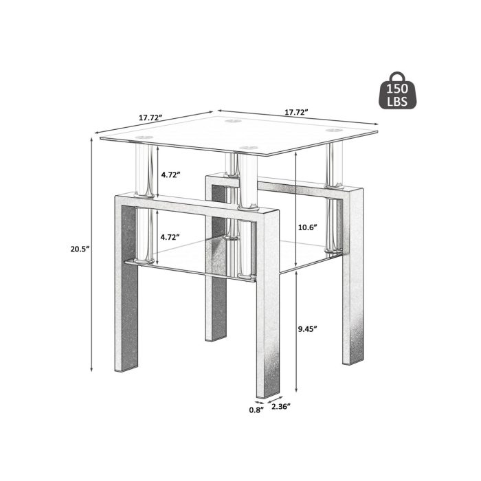 Modern Tempered Glass Tea Table, End Square Table For Living Room (Set of 2) - Black - Image 4