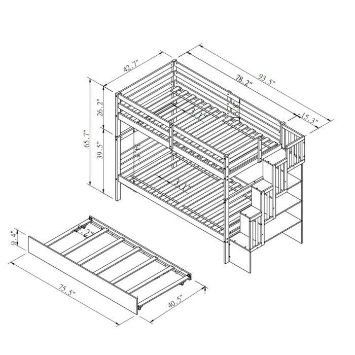 Twin Over Twin Bunk Beds With Twin Trundle And Stairway Storage Function - Image 6