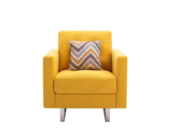 Victoria - Linen Fabric Armchair With Metal Legs, Side Pockets, And Pillow - Image 8